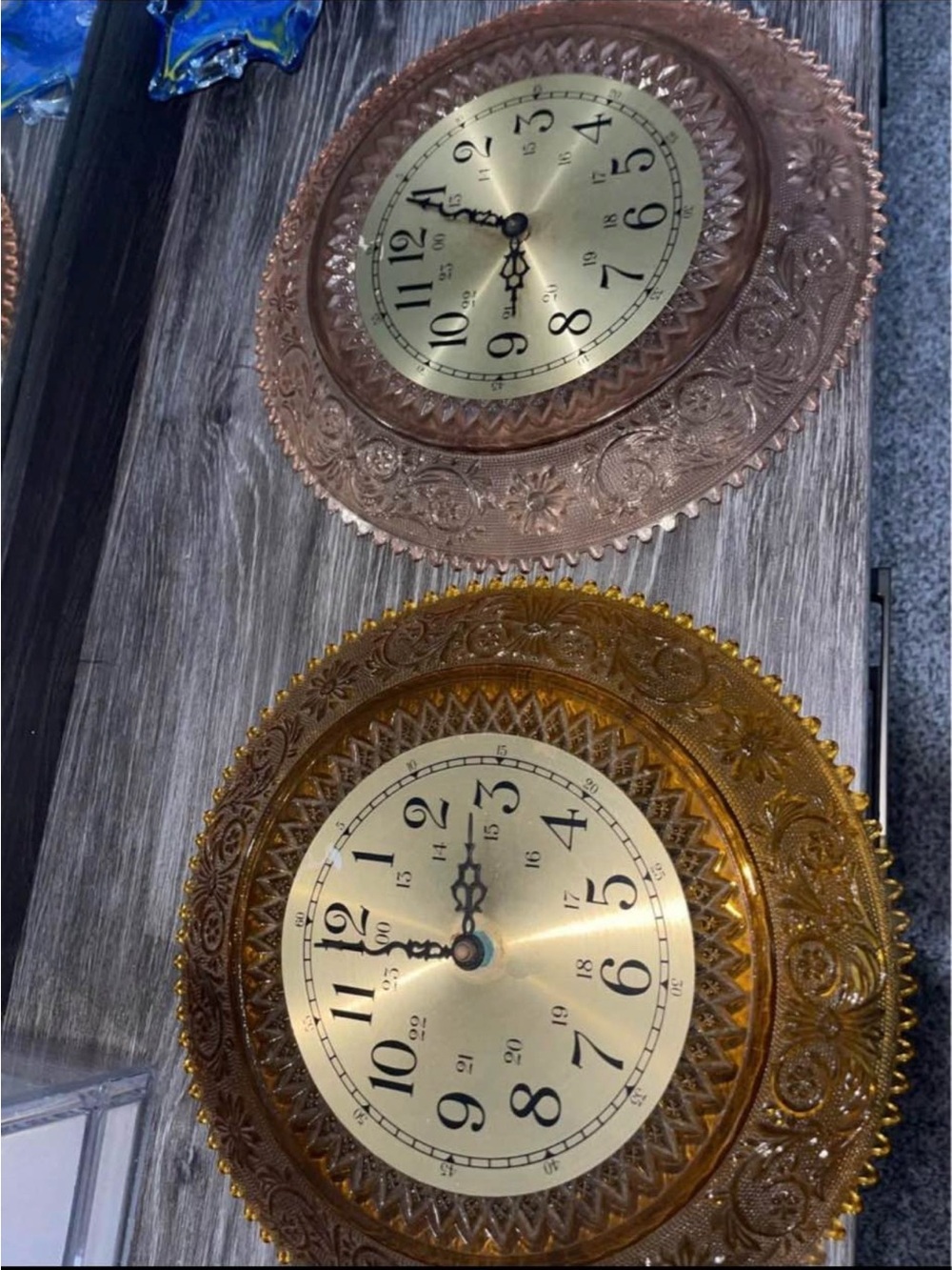 Vintage Decorative Glass Wall Clock Plate - Amber and Rose